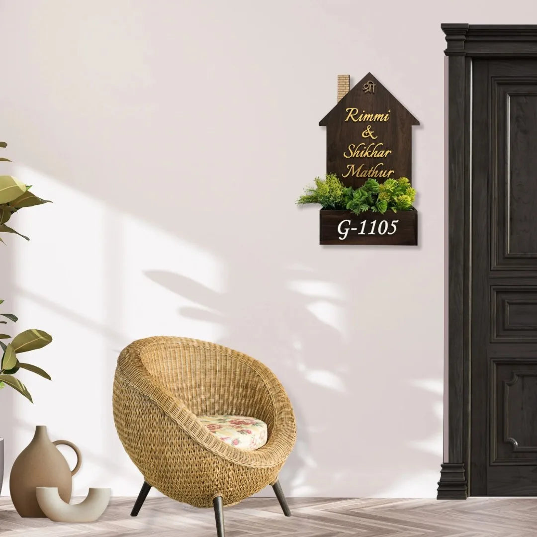 Wooden House Shaped Planter Name Plate