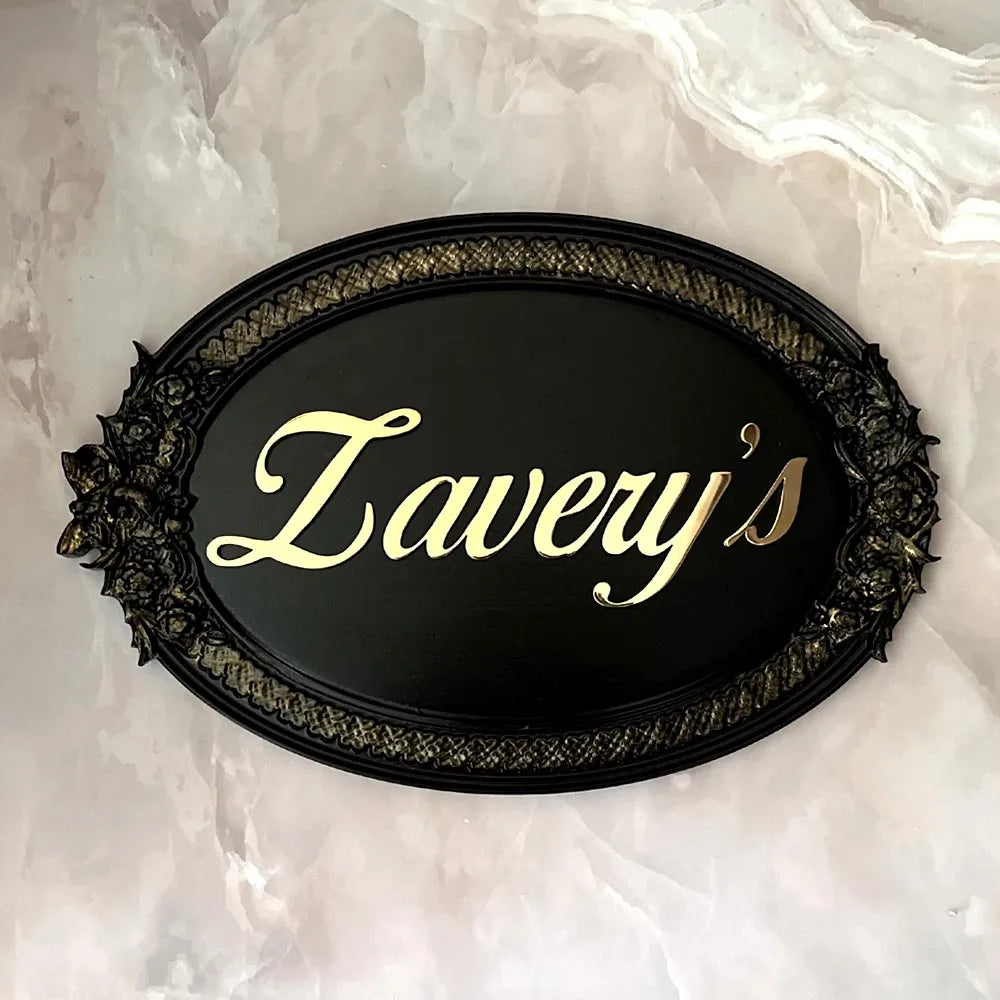 Antique Wooden Carved Name Plate