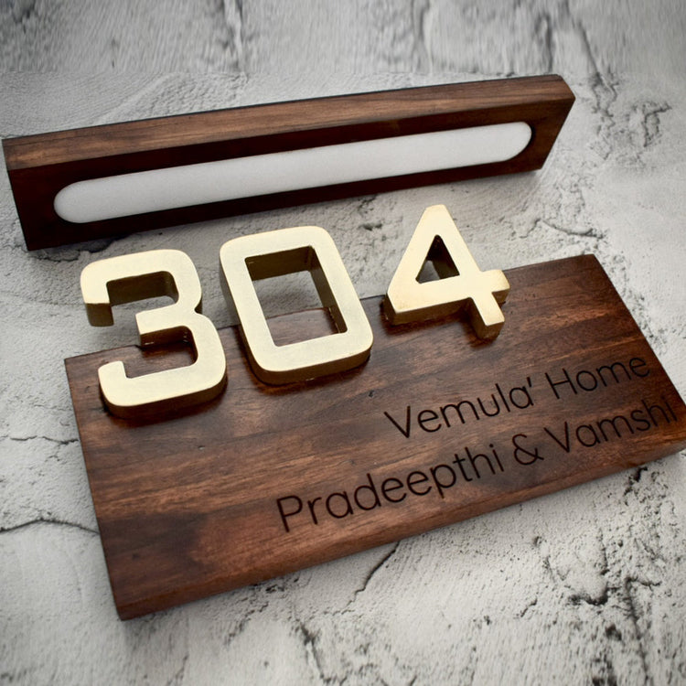 Urban Block teak wooden name plate for home with 1.25 inch block letters