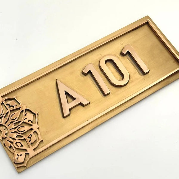 Royal Mandala stainless steel number plate with Sunlight Gold PVD mandala base