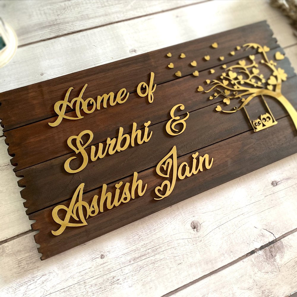 Rustic Wooden Plank Couple Name Plate