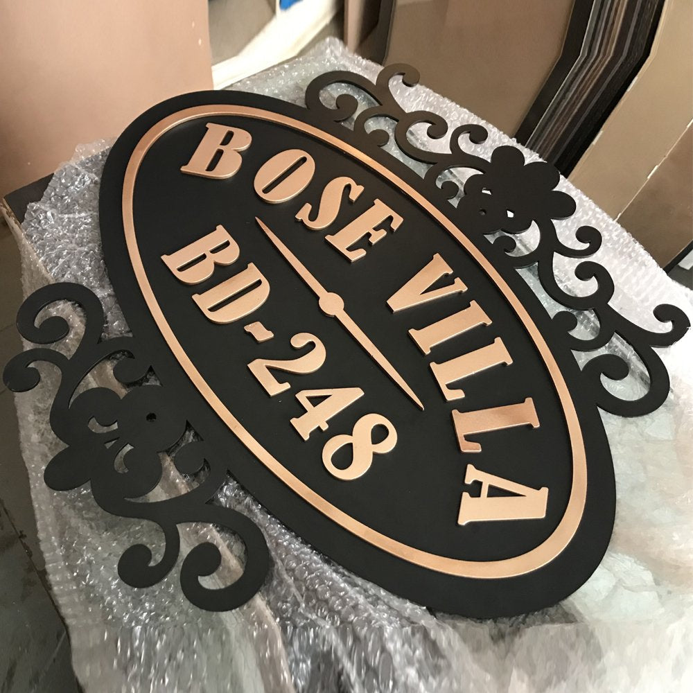 Black Matte Metal House Number Plate - Name Plate Design for Home