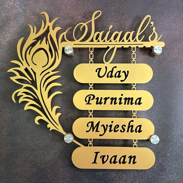 Morpankh family metal name plate mounted at a home entrance