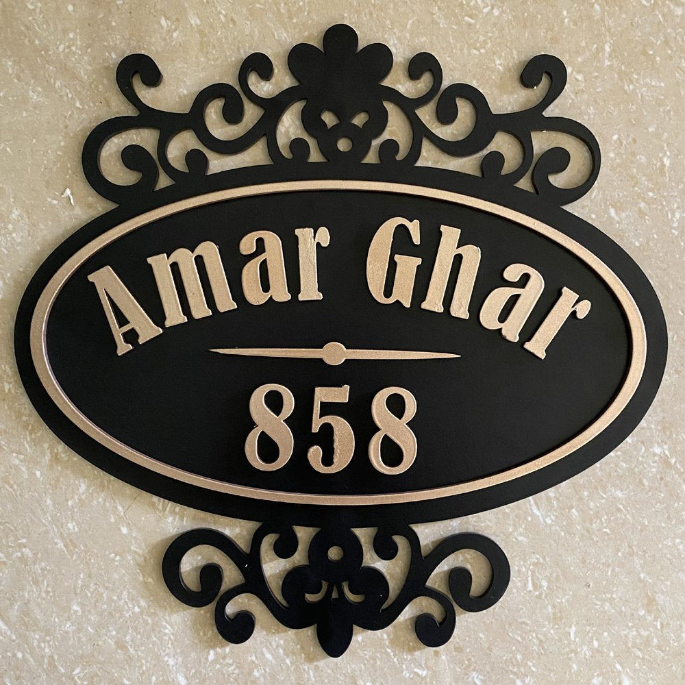 Black Matte Metal House Number Plate - Name Plate Design for Home