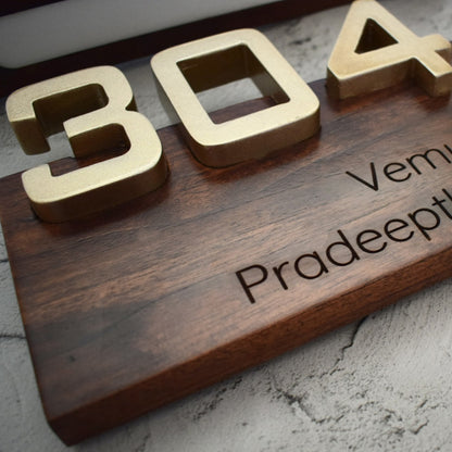 Urban Block Luxury Teak Wood Nameplate