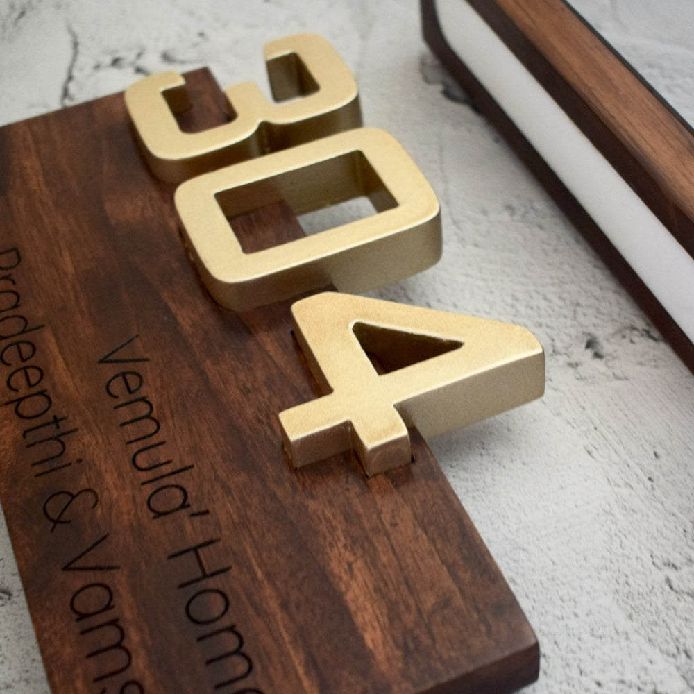 Urban Block Luxury Teak Wood Nameplate