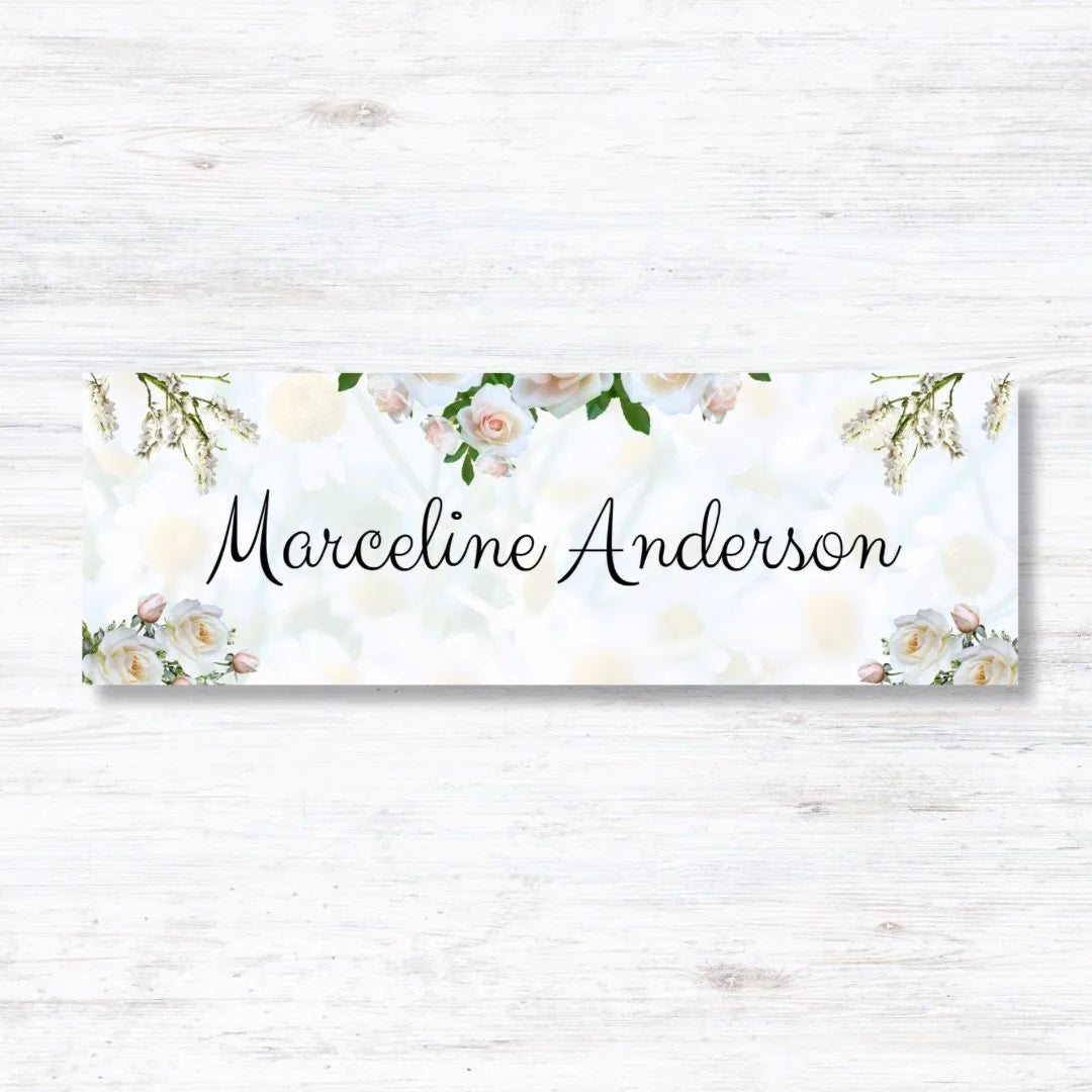 White Floral Printed Name Plate