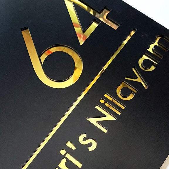 Royal Black Matte With Golden Base - Customized Nameplates Online