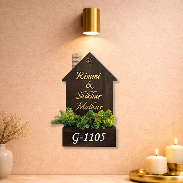 Wooden House Shaped Planter Name Plate