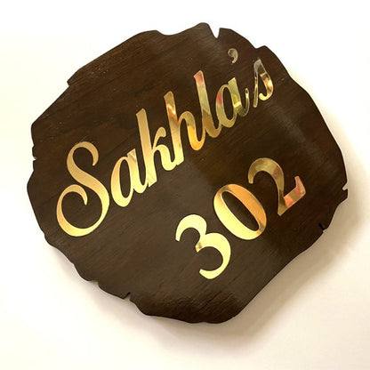 Teak Wood with Inner Embossed Brass - Customized Nameplates for Home Online