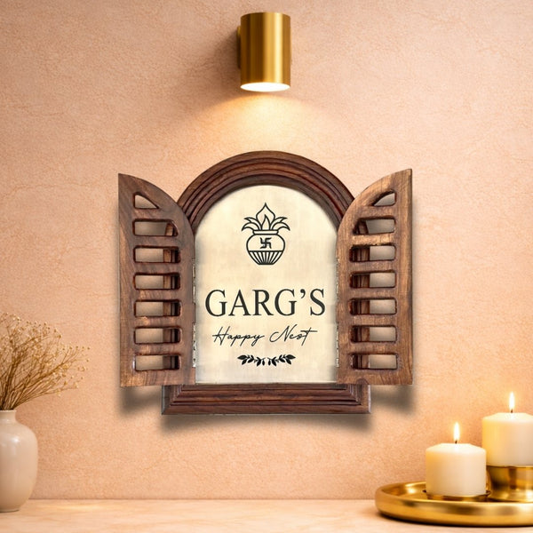 Teak Wood Jharokha Nameplate