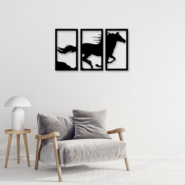 Running Horse 3 Parts Metal Wall Art