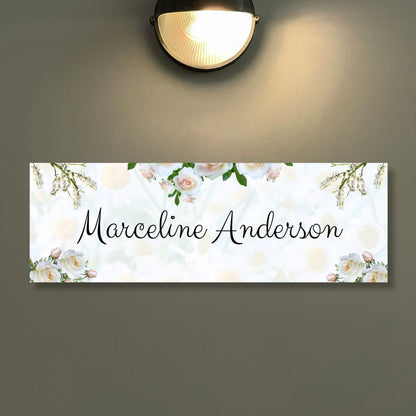 White Floral Printed Name Plate