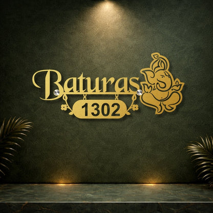 Ganesha Mild Steel Name Plate - Customized Nameplates for Home Online