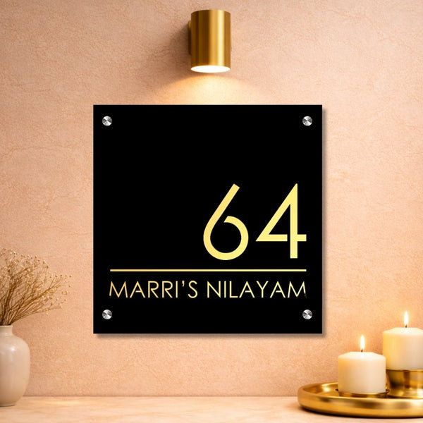 Royal Black Matte With Golden Base 16 x 16 - Customized Nameplates Online