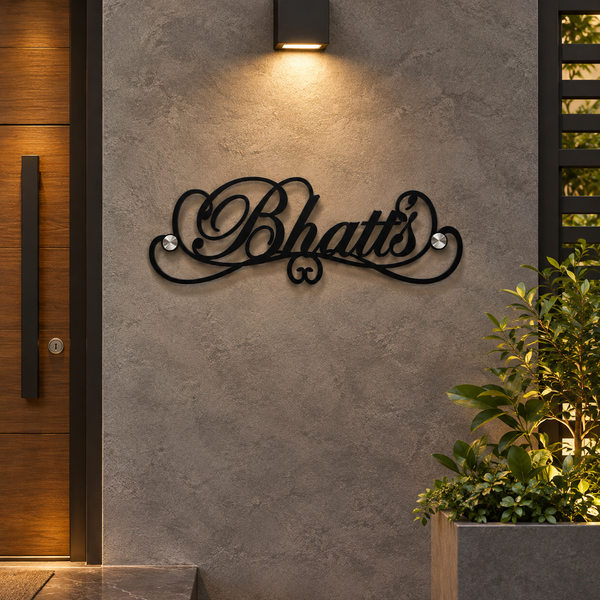 Elegant Black Mild Steel Name Plate for Home Entrance