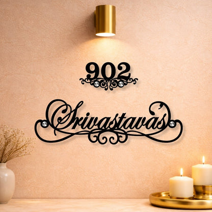 Elegant Black Mild Steel Name & Number Plate - Home Name Plate Design