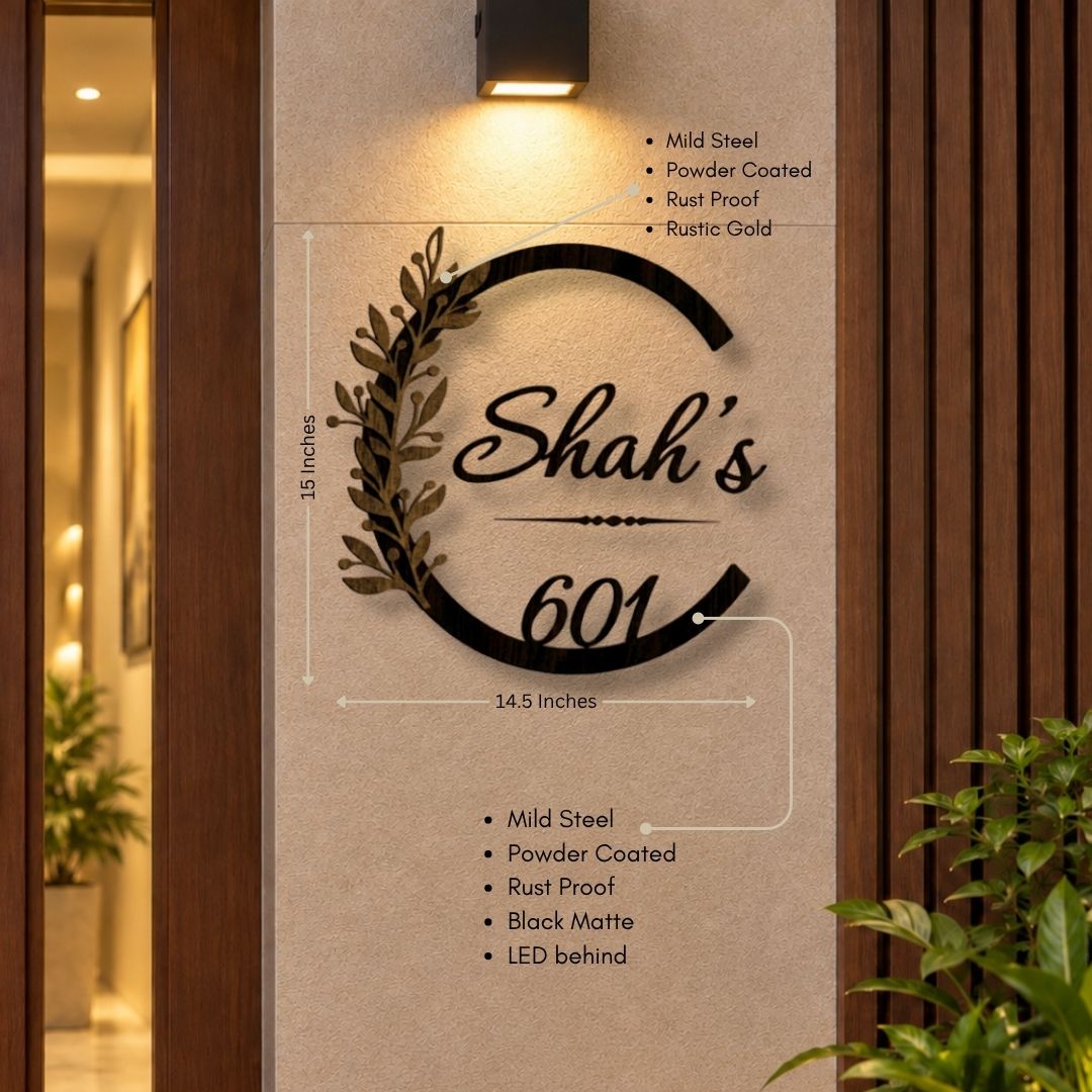 Elegant Botanical Design LED Name Plate