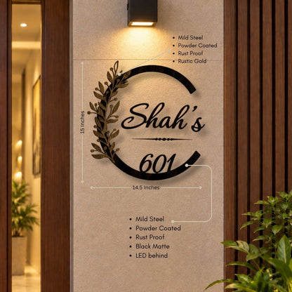 Elegant Botanical Design LED Name Plate