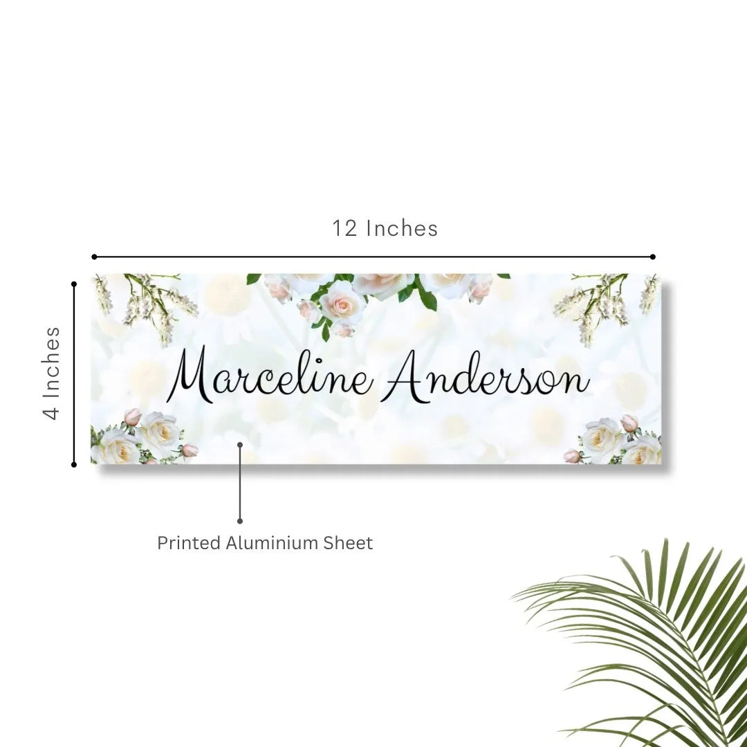 White Floral Printed Name Plate