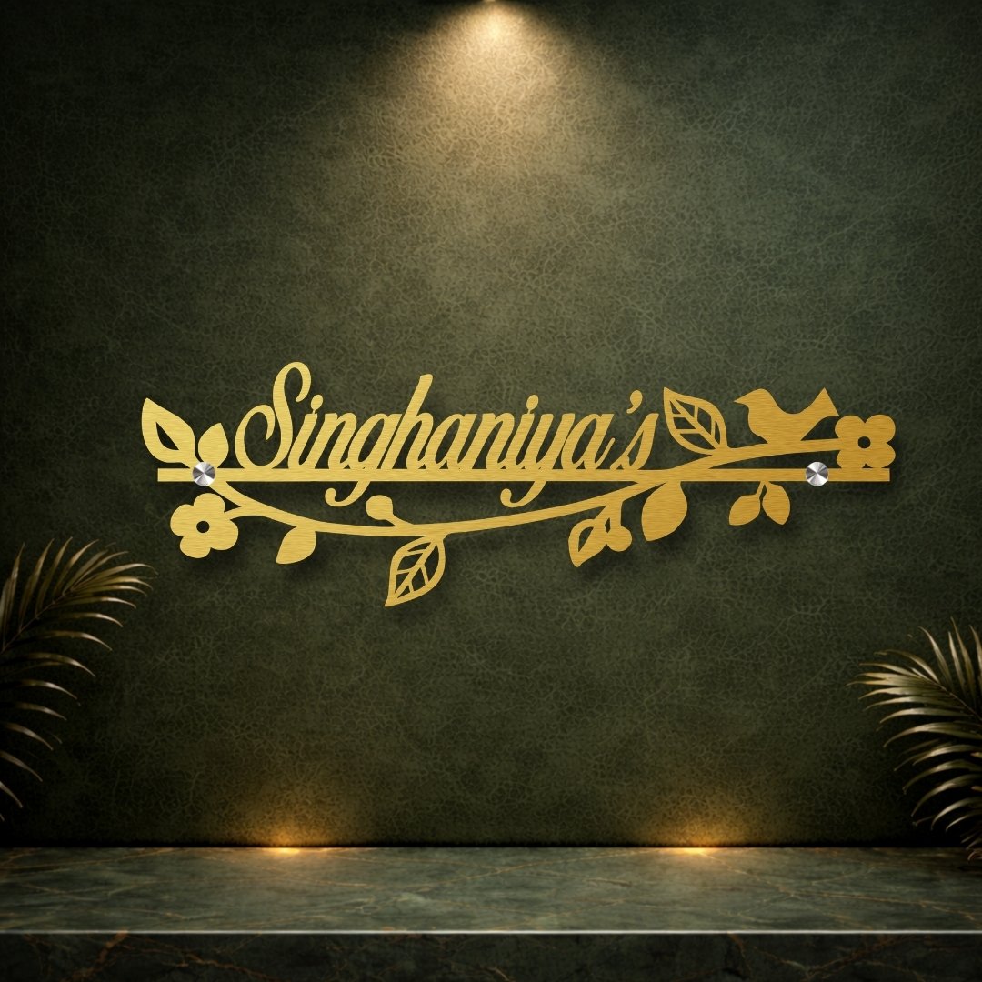 MS Gold Bird Cutout Name Plate - Customized Nameplates for Home Online
