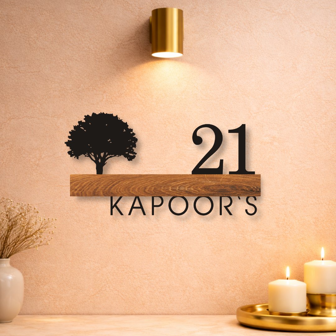 Modernistic MS & Teak Wood Fusion Nameplate