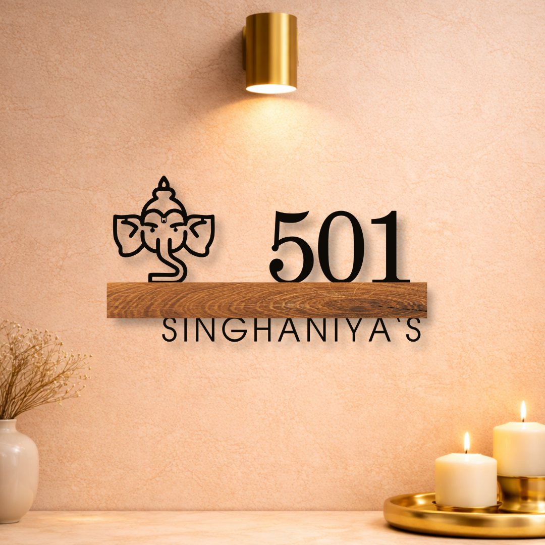 Modernistic MS & Teak Wood Fusion Nameplate