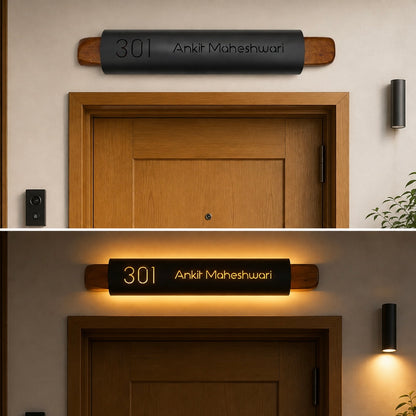 Modern cylindrical LED house nameplate with mild steel body 