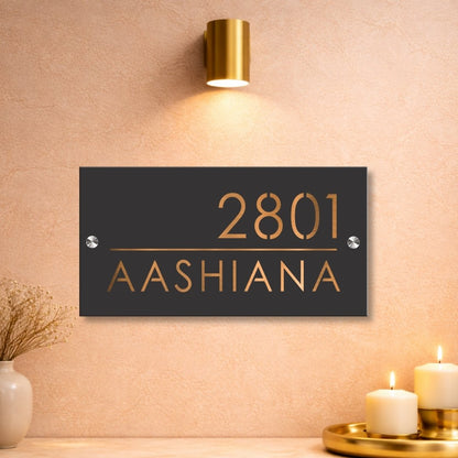 Grey Gunmetal Name Plate with Copper Finish - Home Name Plate Design