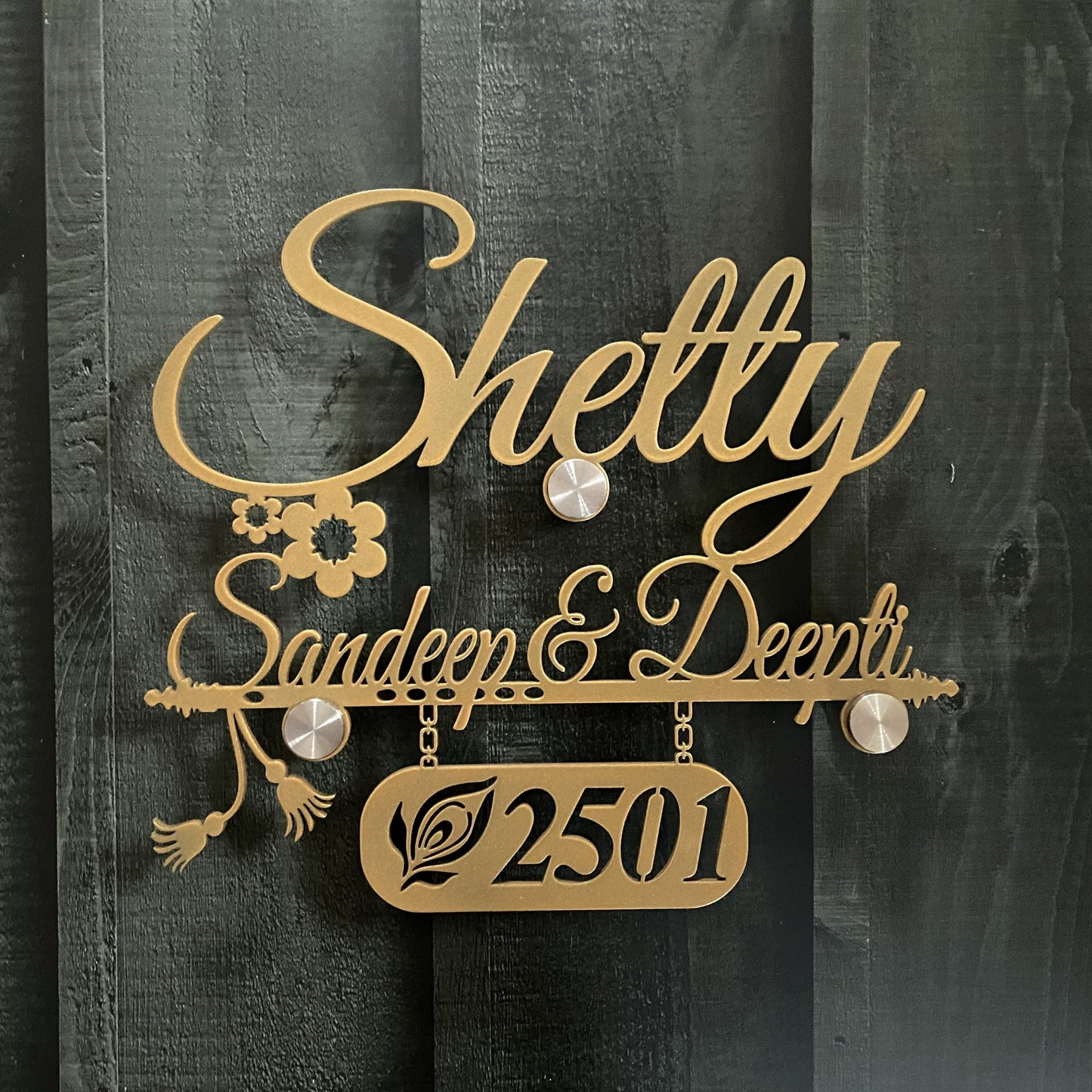 MS Gold Couple Nameplate With Bansuri