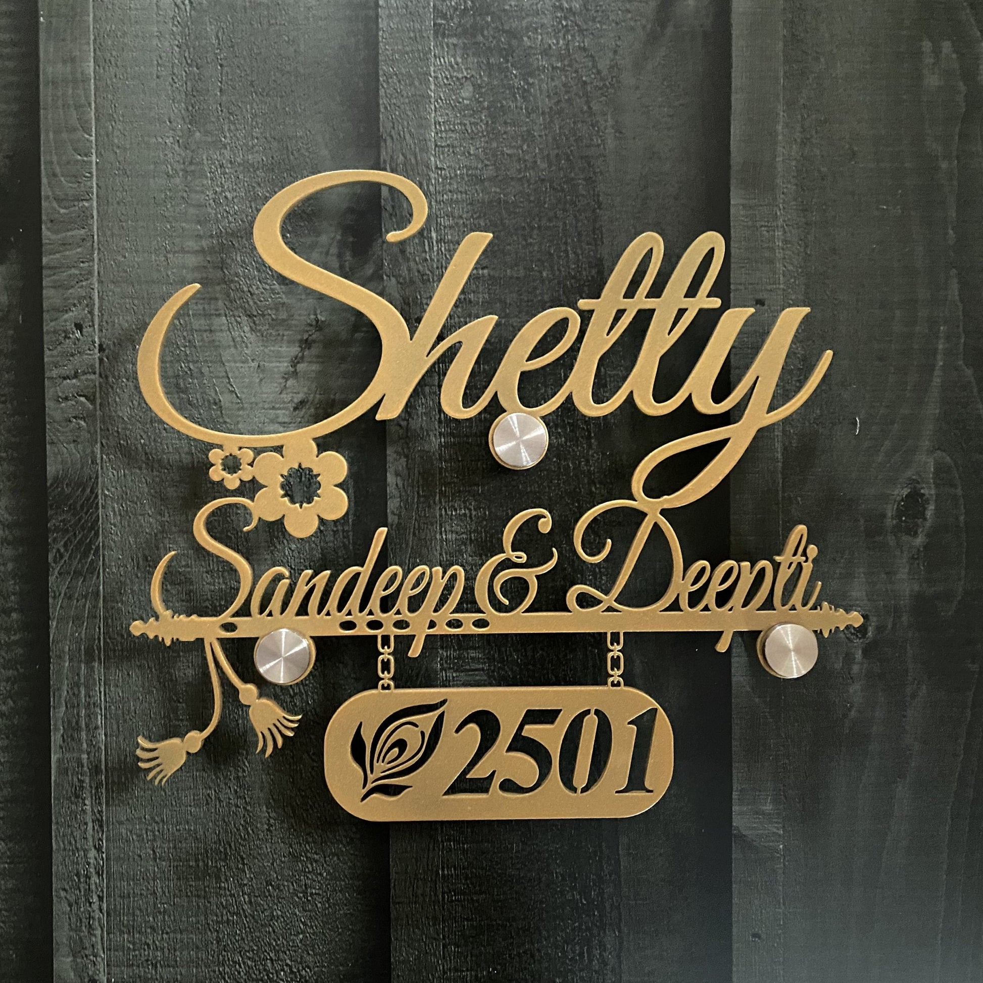 MS Gold Couple Nameplate With Bansuri