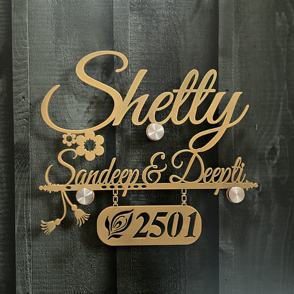 MS Gold Couple Nameplate With Bansuri