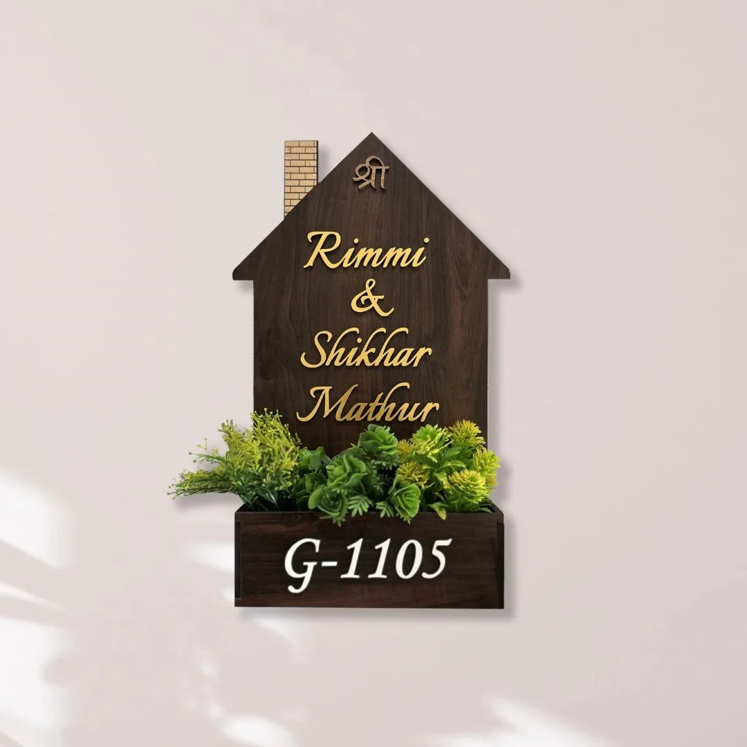 Wooden House Shaped Planter Name Plate