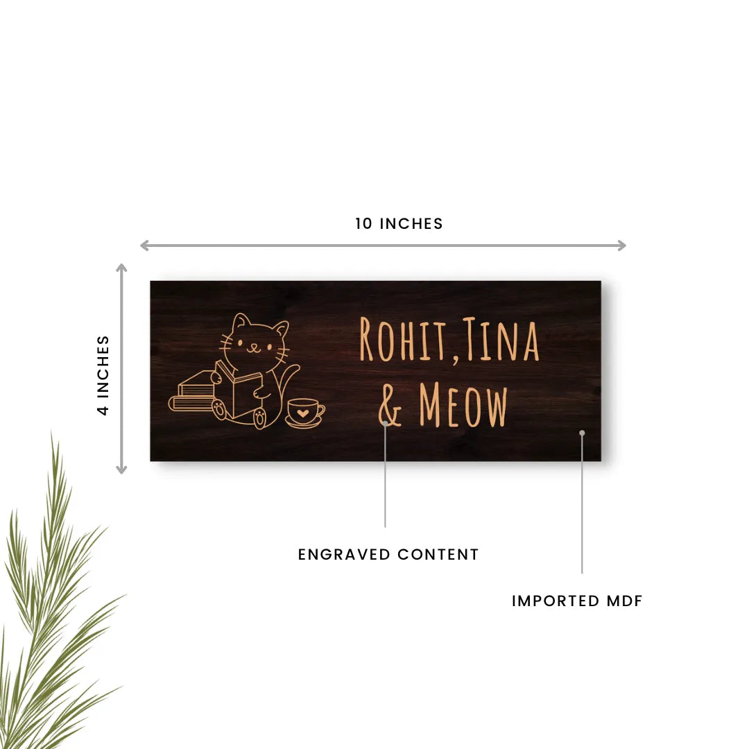 Kitty Dark Brown Wooden Engraved Name Plate - Customized Nameplates for Home Online