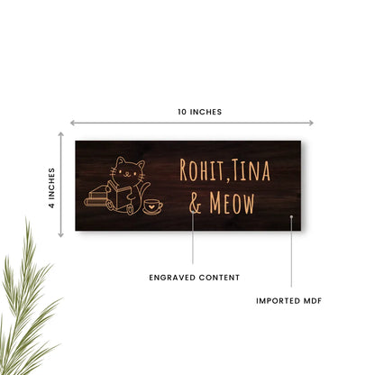 Kitty Dark Brown Wooden Engraved Name Plate - Customized Nameplates for Home Online