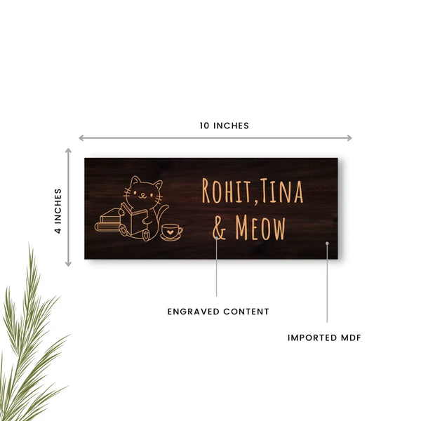 Kitty Dark Brown Wooden Engraved Name Plate - Customized Nameplates for Home Online