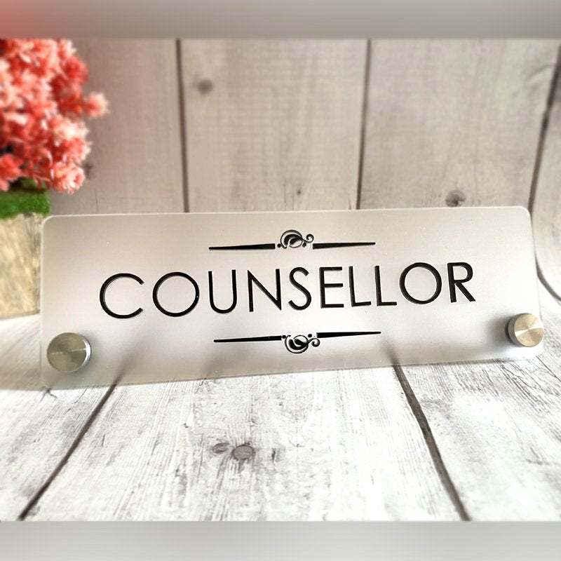 Frosted Acrylic Desk Name Plate - Corporate Office Nameplates