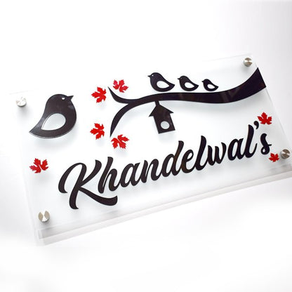 Bird House Name Plate - Frosted Acrylic - Name Plate Design for Home