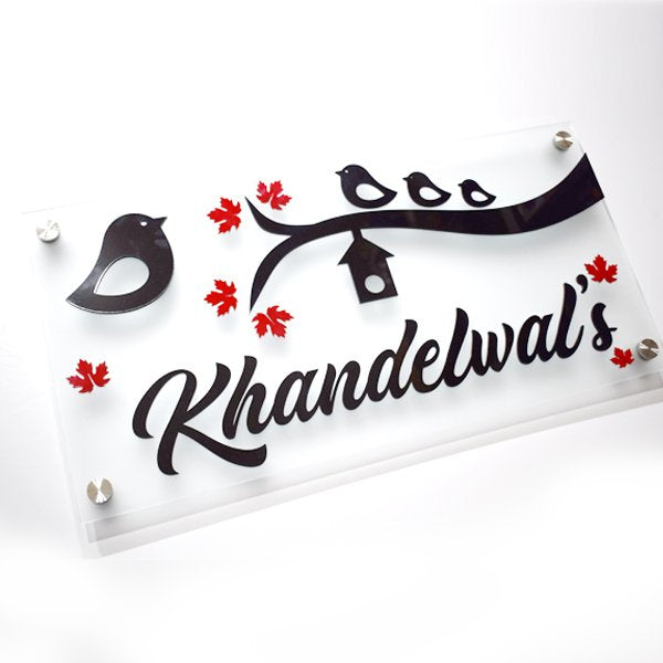 Bird House Name Plate - Frosted Acrylic - Name Plate Design for Home