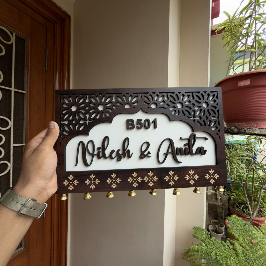 Premium Mehrab Wooden Lasercut Name Plate