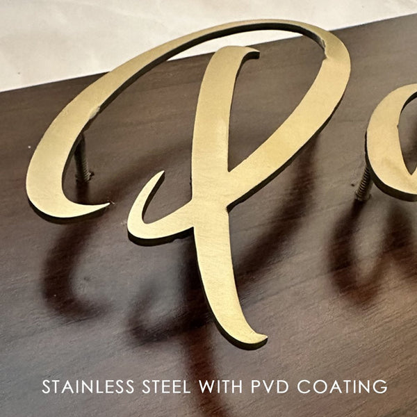 4mm Thick Antique Gold Freehand Signature MS Name Plate - Stainless Steel