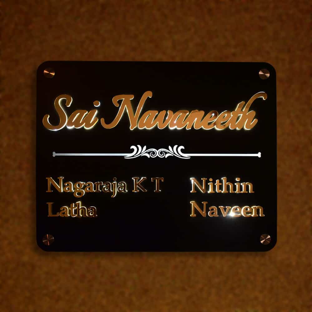 Simple & Elegant Name Plate - Metal LED - Home Name Plate Design