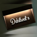 Rechargeable LED name plate lit up at night
