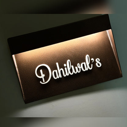 Rechargeable LED name plate lit up at night