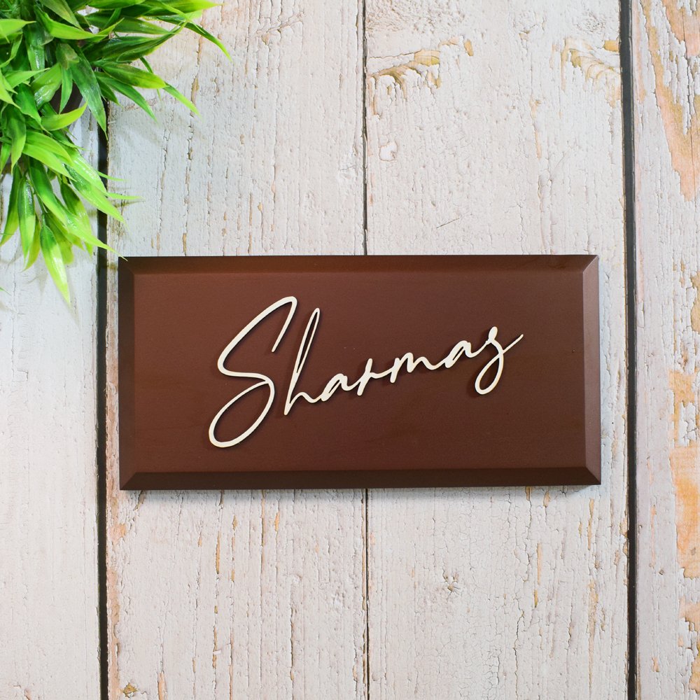 Antique Copper Teak Wood Name Plate
