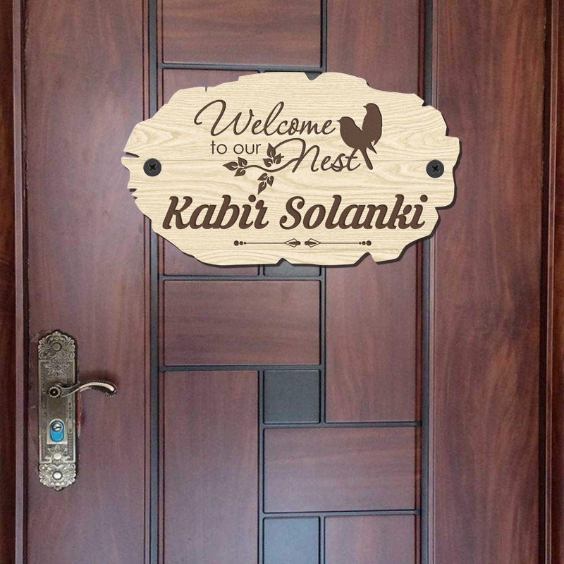 Welcome To Oeur Nest Wooden Engraved Name Plat - Customized Nameplates for Home Online