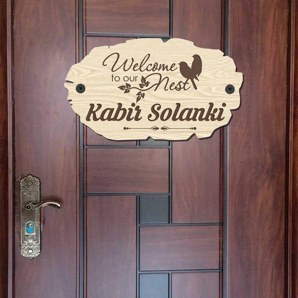 Welcome To Oeur Nest Wooden Engraved Name Plat - Customized Nameplates for Home Online