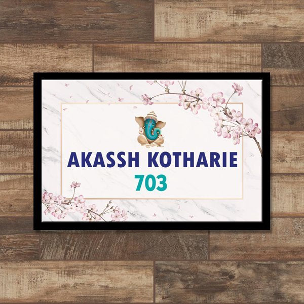 Floral Name Plate - Marble Printed - Name Plate Design for Home