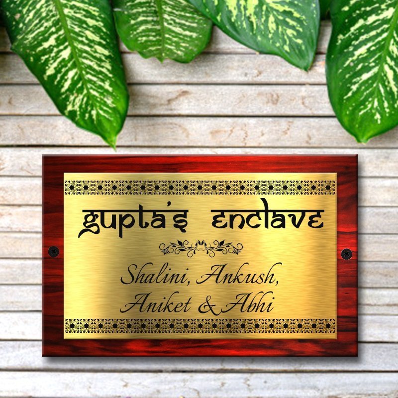 Red & Gold Engraved Family Name Plate - Customized Nameplates for Home Online