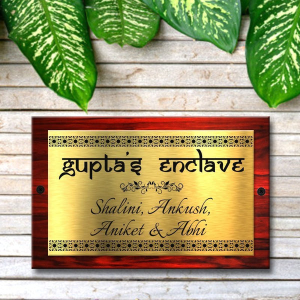 Red & Gold Engraved Family Name Plate - Customized Nameplates for Home Online